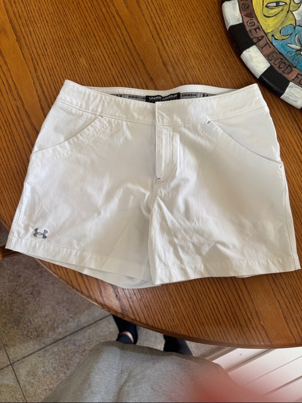 Under Armour White Women's Athletic Shorts with Silver Logo